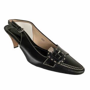 Tod’s Leather Pumps Classic Low Heel Black Point-toe Luxury Designer Comfy 38.5